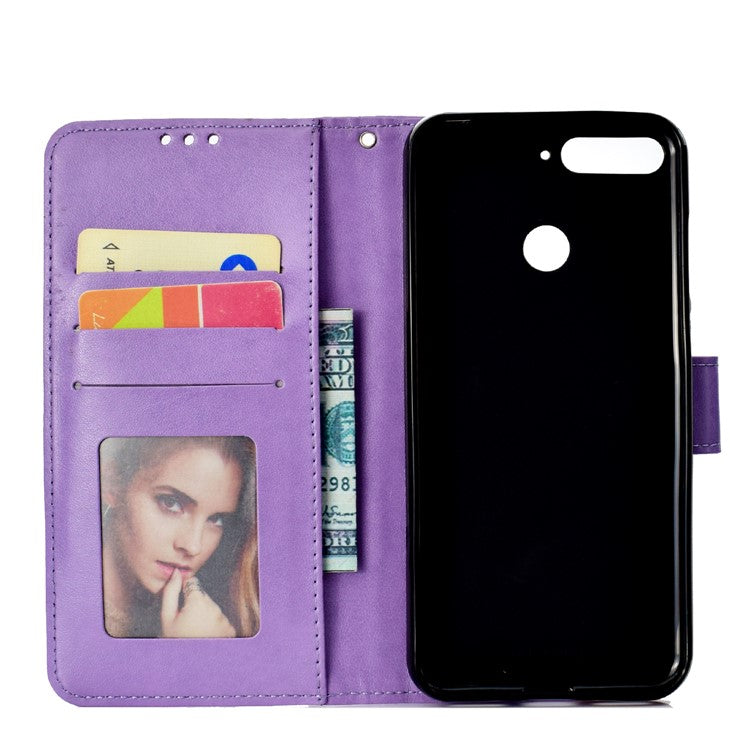 Imprint Mandala Flower  Leather Wallet Flip Phone Shell for Huawei Y6 (2018) / Honor 7A (without Fingerprint Sensor) - Purple