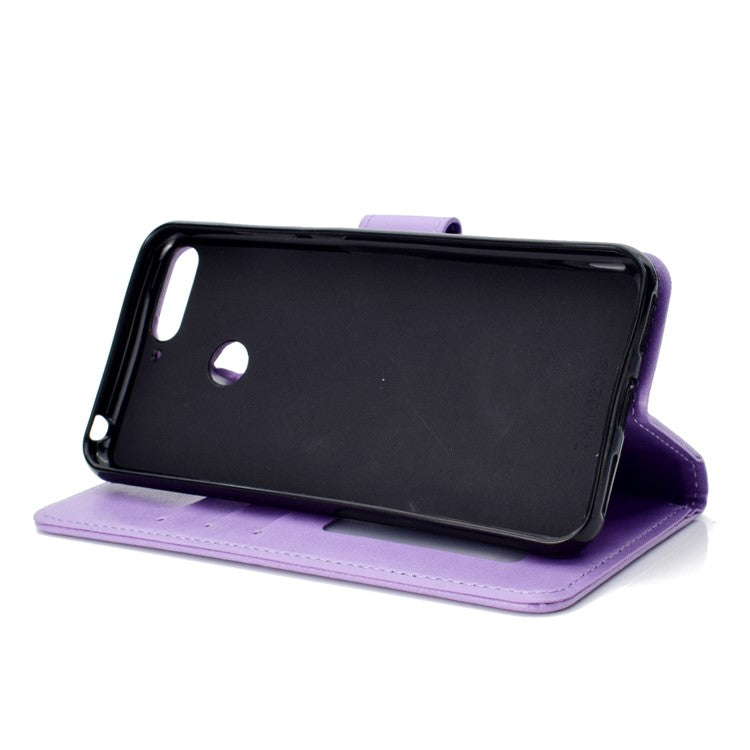 Imprint Mandala Flower  Leather Wallet Flip Phone Shell for Huawei Y6 (2018) / Honor 7A (without Fingerprint Sensor) - Purple