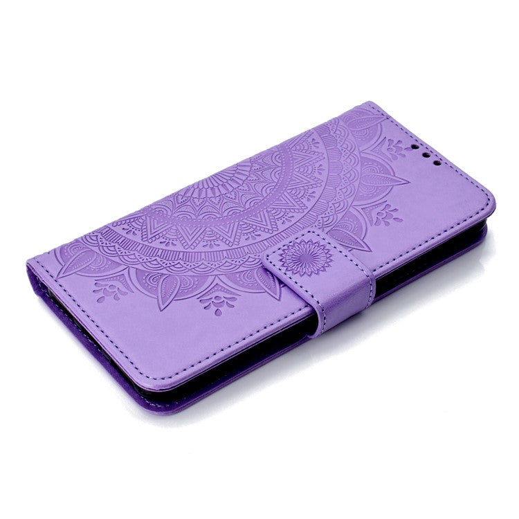 Imprint Mandala Flower  Leather Wallet Flip Phone Shell for Huawei Y6 (2018) / Honor 7A (without Fingerprint Sensor) - Purple