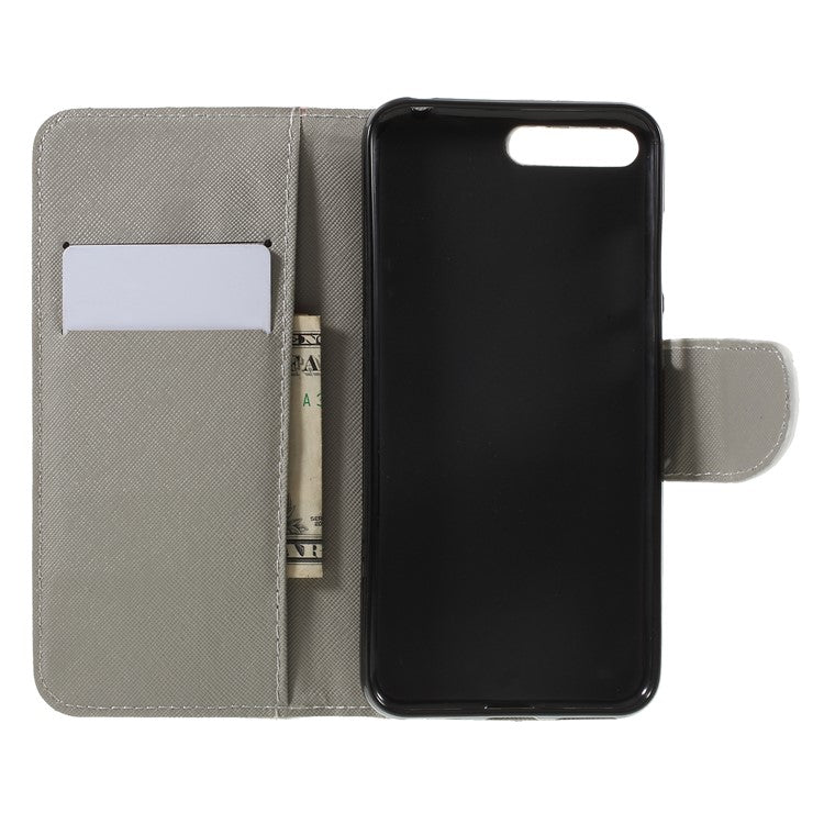 Cross Texture Patterned Leather Wallet Stand Cover for Huawei Y6 (2018) / Honor 7A (without Fingerprint Sensor) - Eiffel Tower and Flower