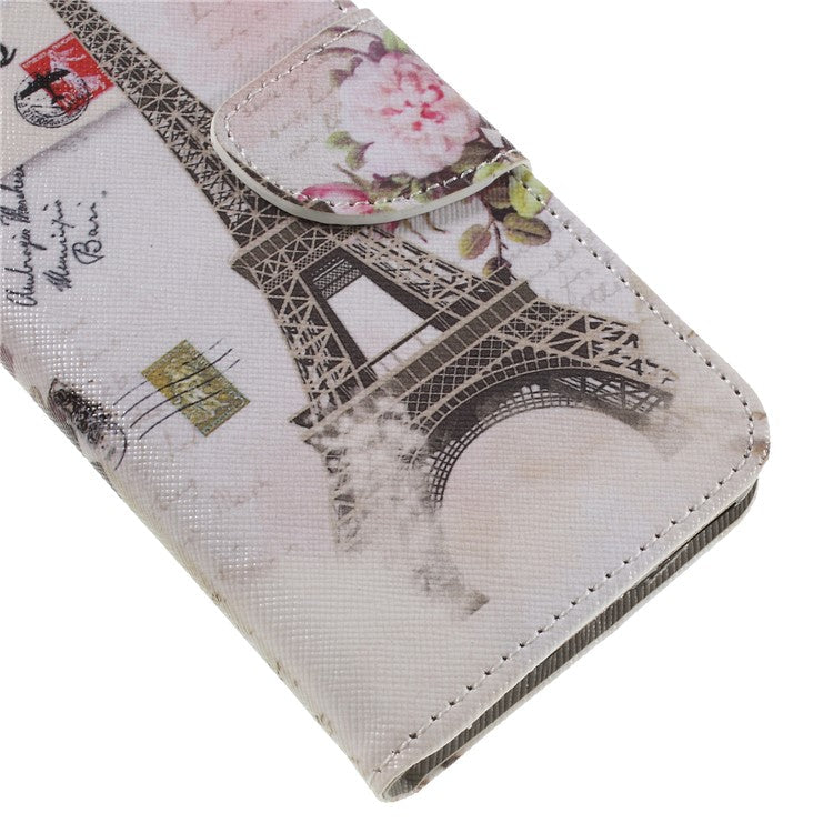 Cross Texture Patterned Leather Wallet Stand Cover for Huawei Y6 (2018) / Honor 7A (without Fingerprint Sensor) - Eiffel Tower and Flower