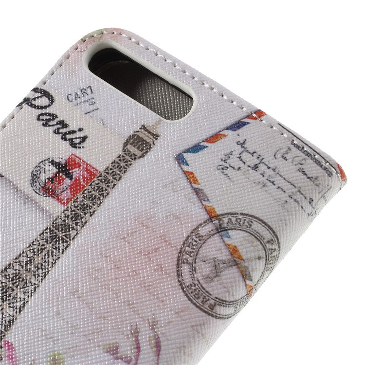 Cross Texture Patterned Leather Wallet Stand Cover for Huawei Y6 (2018) / Honor 7A (without Fingerprint Sensor) - Eiffel Tower and Flower
