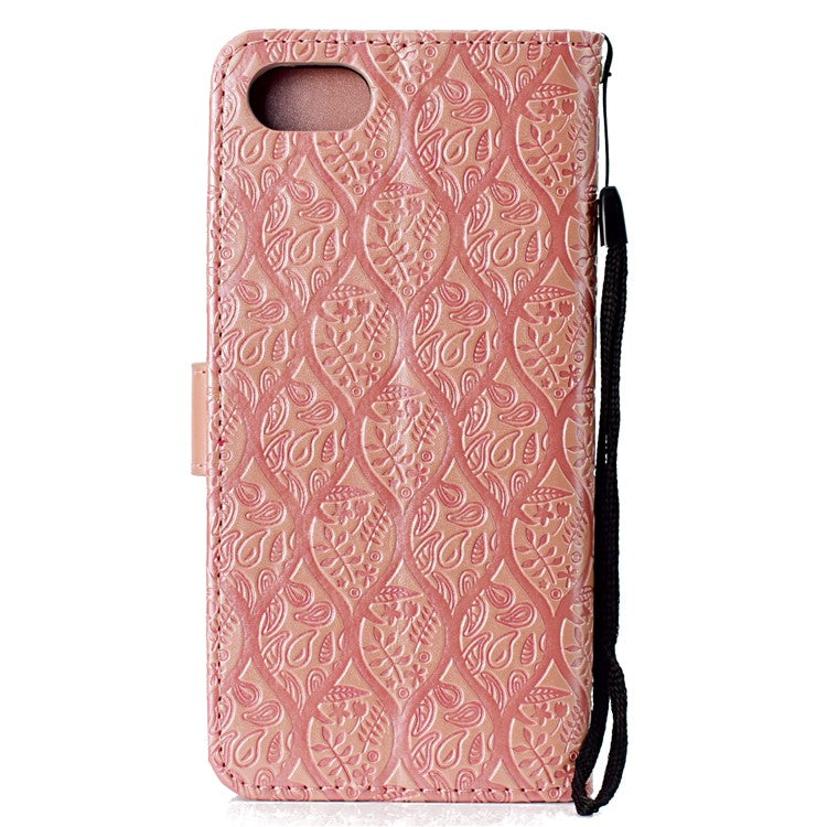 Imprint Leaf Leather Stand Wallet Phone Shell for Huawei Y5 (2018) / Y5 Prime (2018) / Honor 7s / Play 7 - Pink