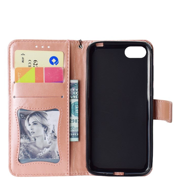 Imprint Leaf Leather Stand Wallet Phone Shell for Huawei Y5 (2018) / Y5 Prime (2018) / Honor 7s / Play 7 - Pink
