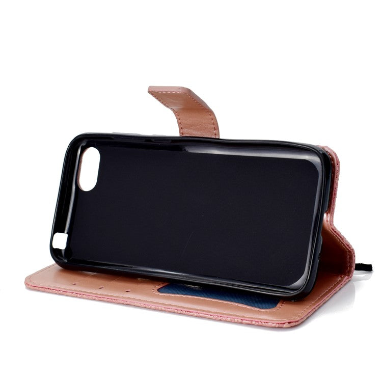 Imprint Leaf Leather Stand Wallet Phone Shell for Huawei Y5 (2018) / Y5 Prime (2018) / Honor 7s / Play 7 - Pink