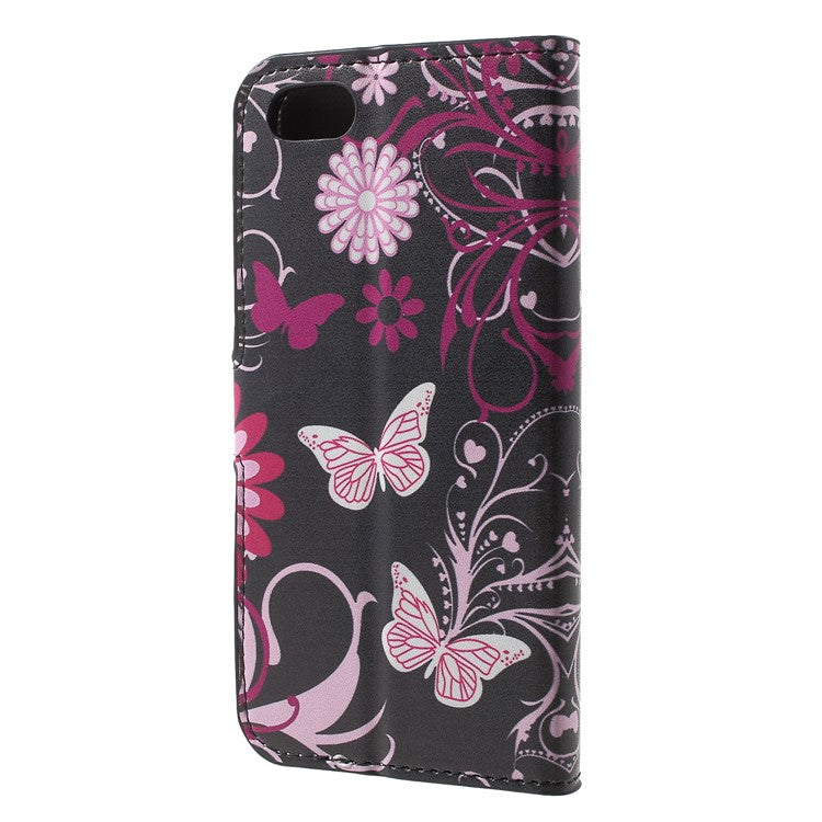 Pattern Printing PU Leather Magnetic Wallet Stand Protective Shell for Huawei Honor  Y5 (2018) / Y5 Prime (2018) / Honor 7s / Play 7 - Butterfly Flower