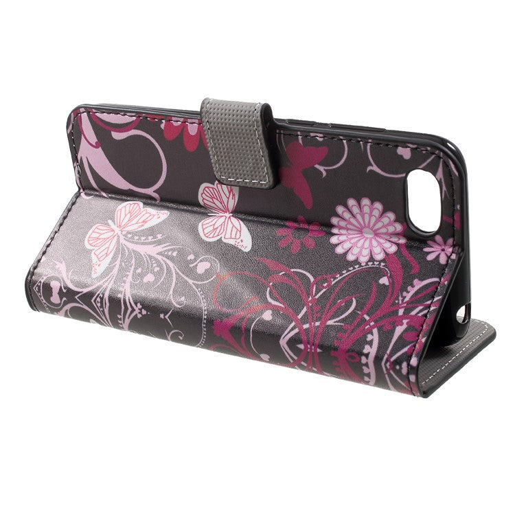 Pattern Printing PU Leather Magnetic Wallet Stand Protective Shell for Huawei Honor  Y5 (2018) / Y5 Prime (2018) / Honor 7s / Play 7 - Butterfly Flower
