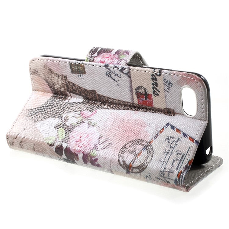 Pattern Printing Cross Texture Leather Wallet Shell Case for Huawei Y5 (2018) - Eiffel Tower