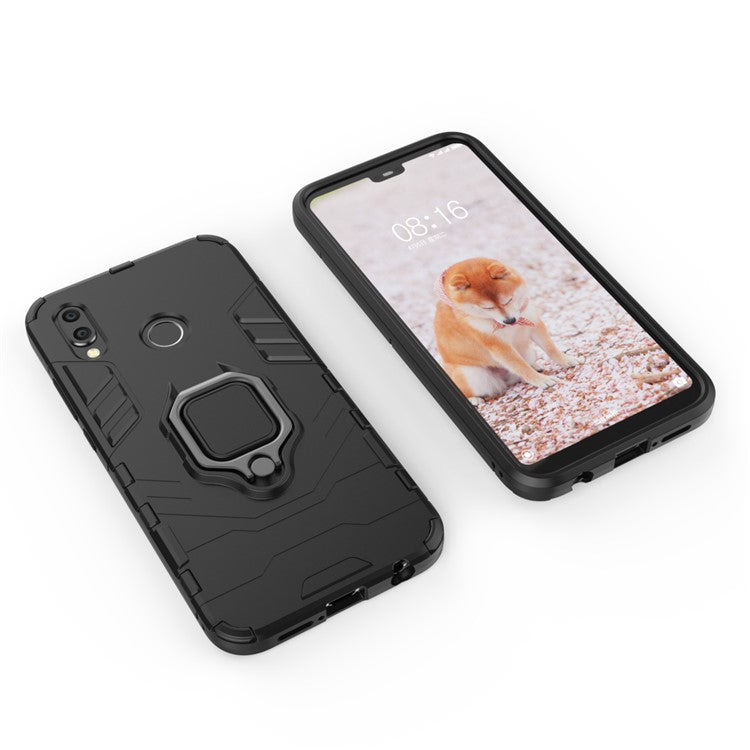 Cool Guard Ring Holder Kickstand PC TPU Hybrid Case for Huawei P20 Lite / Nova 3e - Black
