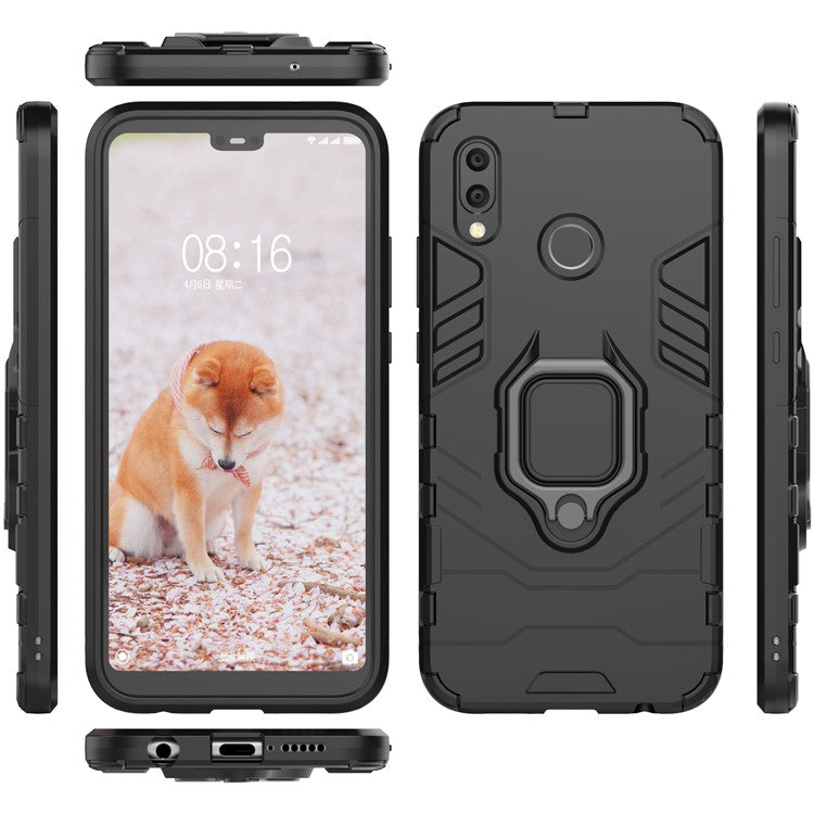 Cool Guard Ring Holder Kickstand PC TPU Hybrid Case for Huawei P20 Lite / Nova 3e - Black
