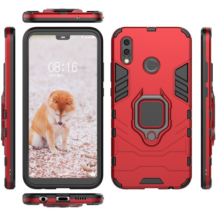 Cool Guard Ring Holder Kickstand PC TPU Hybrid Cover for Huawei P20 Lite / Nova 3e - Red