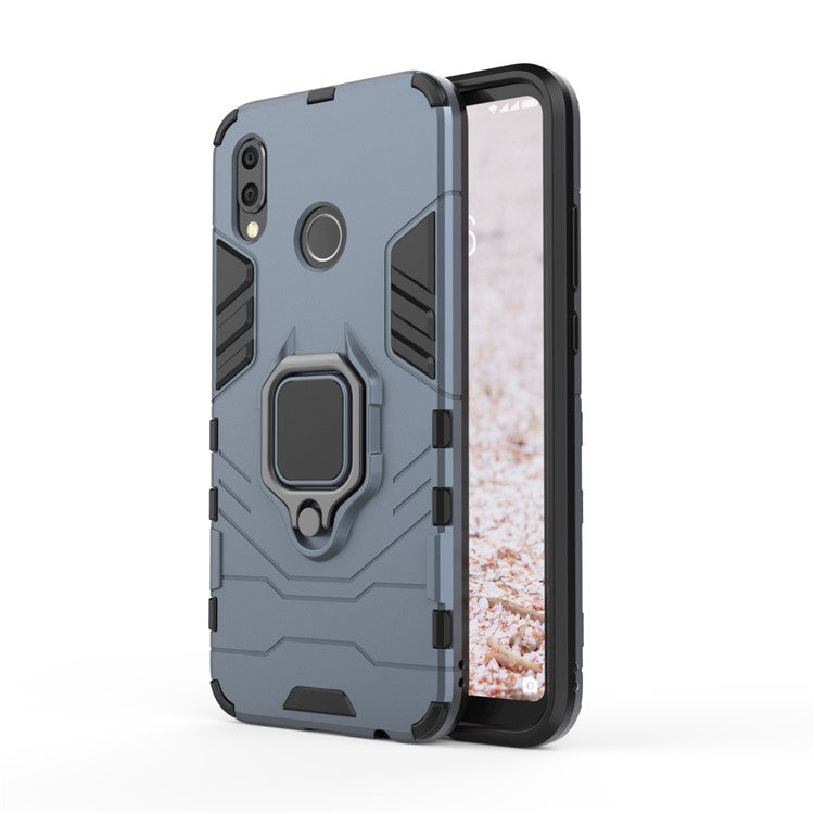 Cool Guard Ring Holder Kickstand Plastic TPU Combo Back Casing for Huawei P20 Lite / Nova 3e - Dark Blue