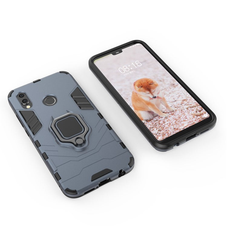 Cool Guard Ring Holder Kickstand Plastic TPU Combo Back Casing for Huawei P20 Lite / Nova 3e - Dark Blue