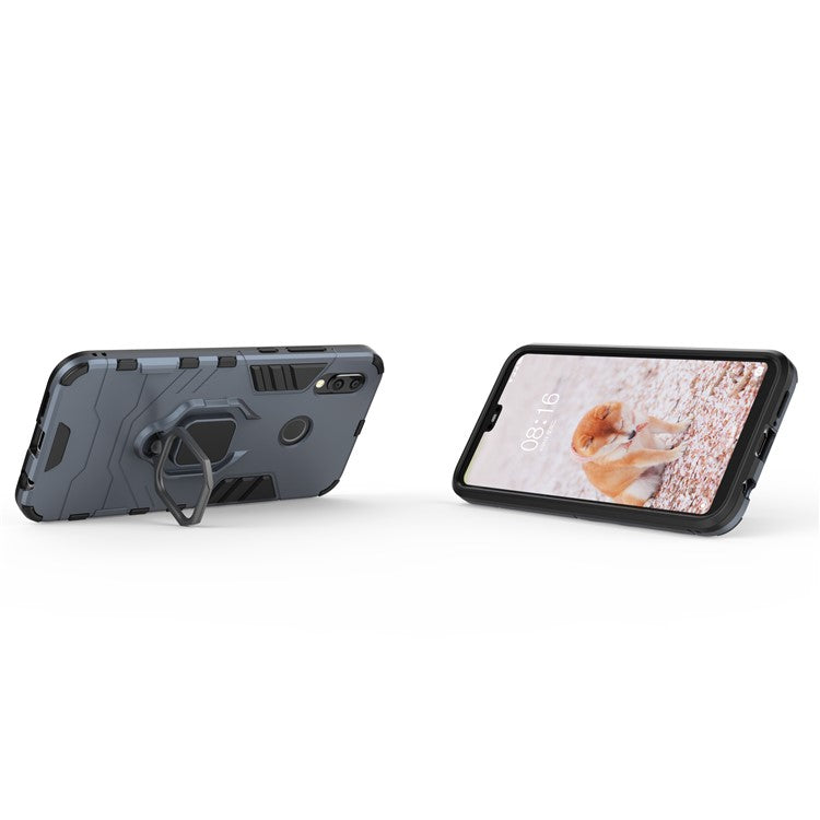 Cool Guard Ring Holder Kickstand Plastic TPU Combo Back Casing for Huawei P20 Lite / Nova 3e - Dark Blue