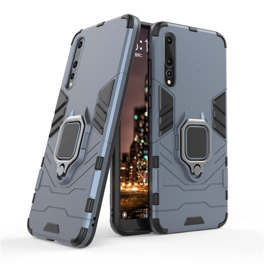 Finger Ring Kickstand PC + TPU Hybrid Mobile Phone Shell for Huawei P20 Pro - Dark Blue