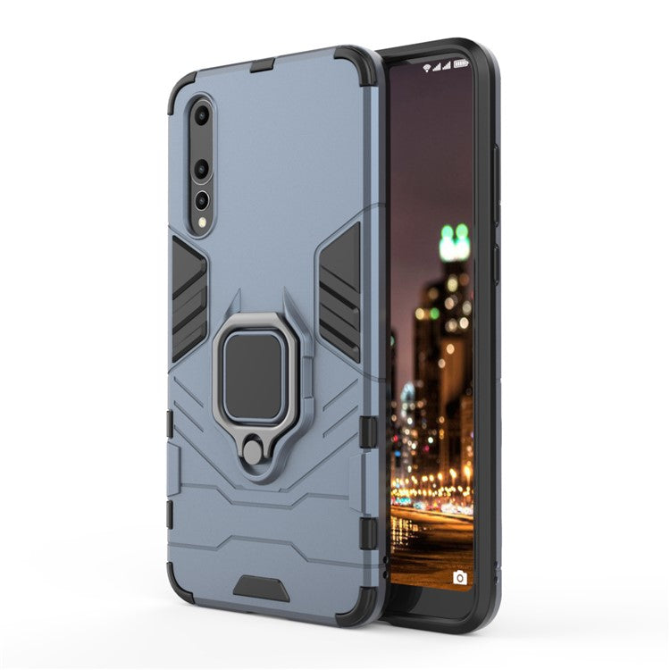 Finger Ring Kickstand PC + TPU Hybrid Mobile Phone Shell for Huawei P20 Pro - Dark Blue