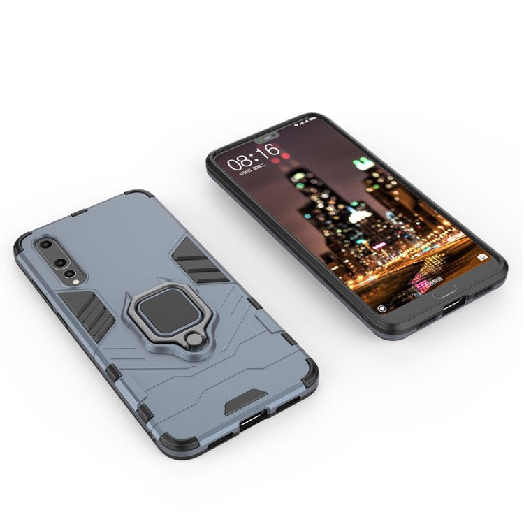 Finger Ring Kickstand PC + TPU Hybrid Mobile Phone Shell for Huawei P20 Pro - Dark Blue