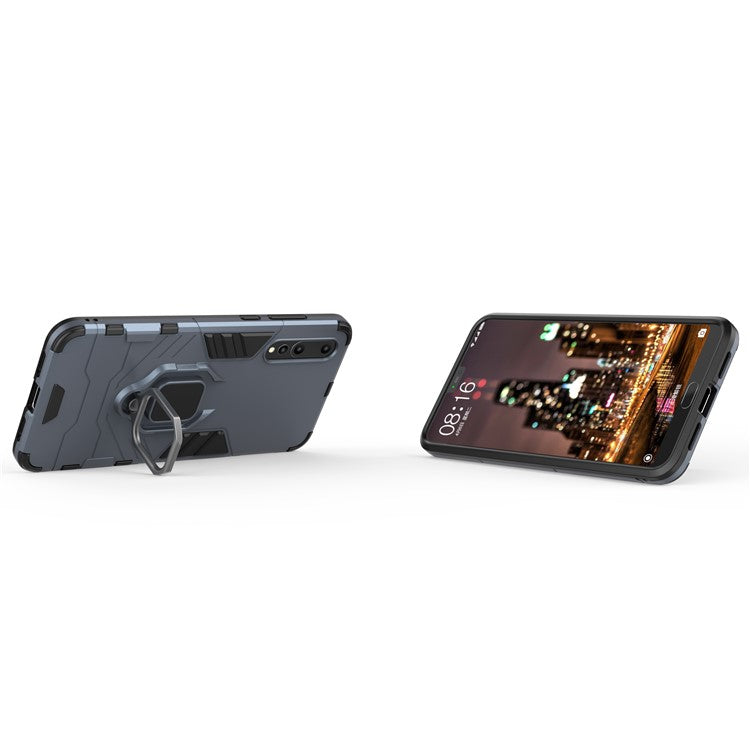 Finger Ring Kickstand PC + TPU Hybrid Mobile Phone Shell for Huawei P20 Pro - Dark Blue