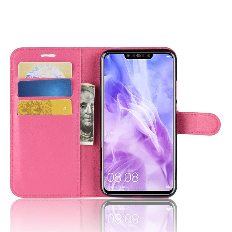 Litchi Skin Wallet Leather Stand Case Cover for Huawei nova 3 - Rose