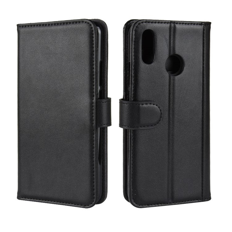 Genuine Split Leather Wallet Stand Case for Huawei nova 3 - Black