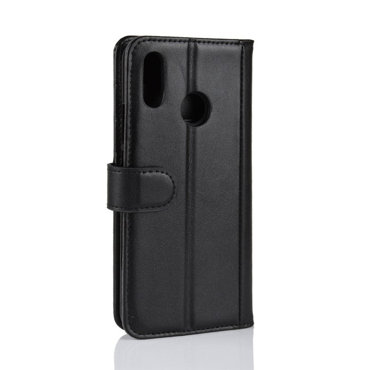 Genuine Split Leather Wallet Stand Case for Huawei nova 3 - Black