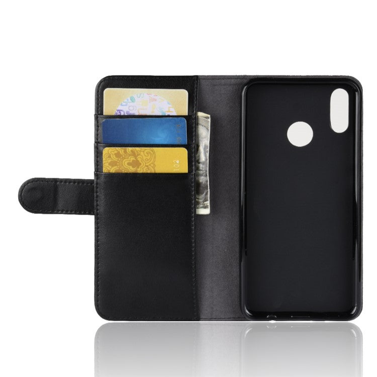 Genuine Split Leather Wallet Stand Case for Huawei nova 3 - Black