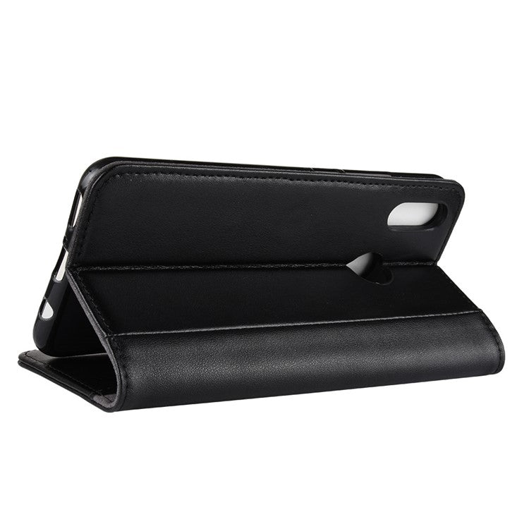 Genuine Split Leather Wallet Stand Case for Huawei nova 3 - Black