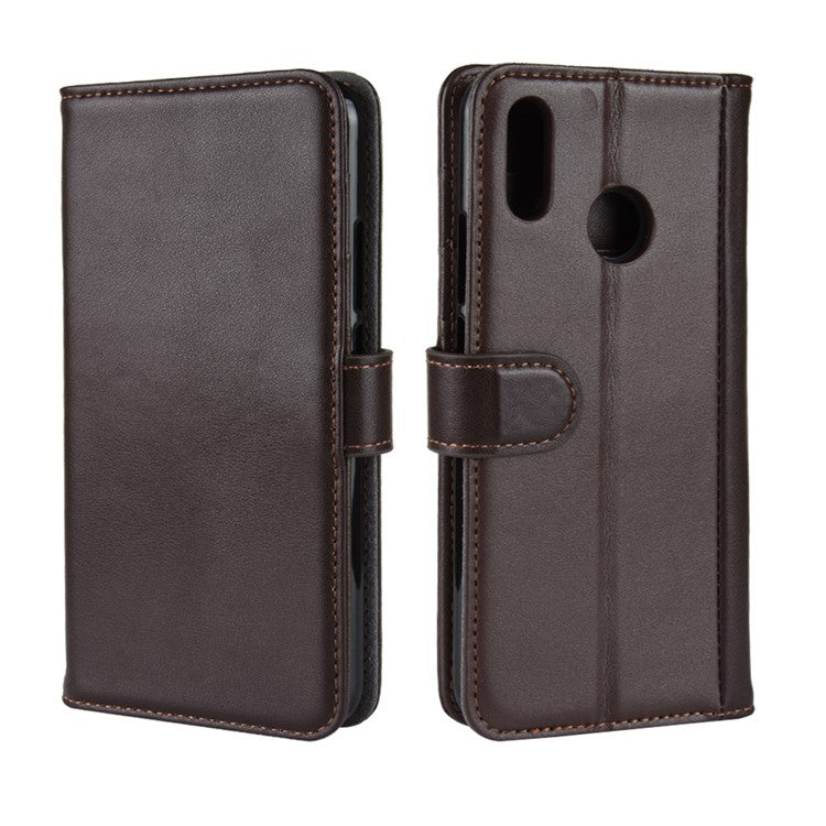 Genuine Split Leather Wallet Stand Cover for Huawei nova 3 - Brown