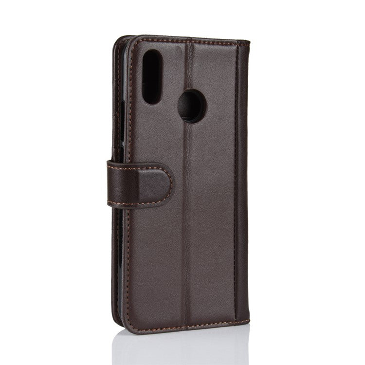 Genuine Split Leather Wallet Stand Cover for Huawei nova 3 - Brown