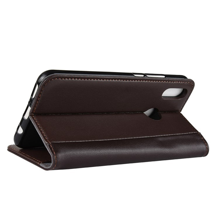 Genuine Split Leather Wallet Stand Cover for Huawei nova 3 - Brown