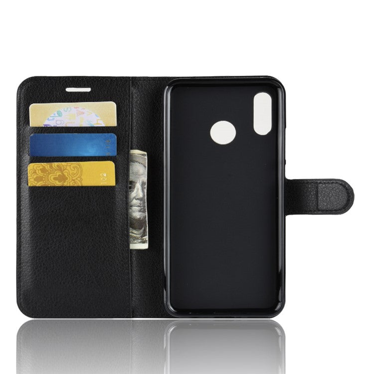 Litchi Texture Wallet Stand Leather Phone Case for Huawei nova 3i / P Smart+ - Black