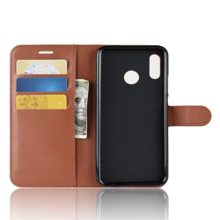 Litchi Texture Wallet Stand Leather Case Cover for Huawei nova 3i / P Smart+ - Brown