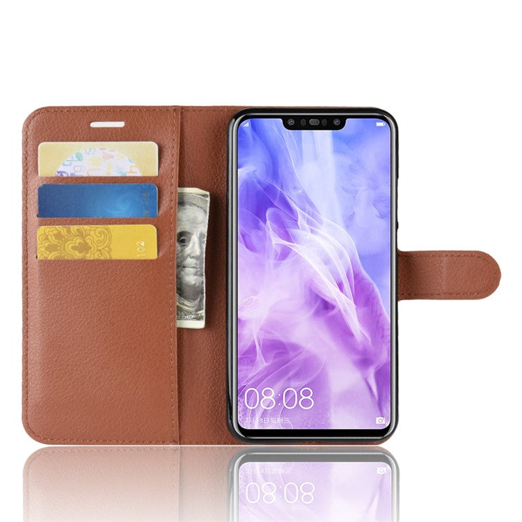 Litchi Texture Wallet Stand Leather Case Cover for Huawei nova 3i / P Smart+ - Brown