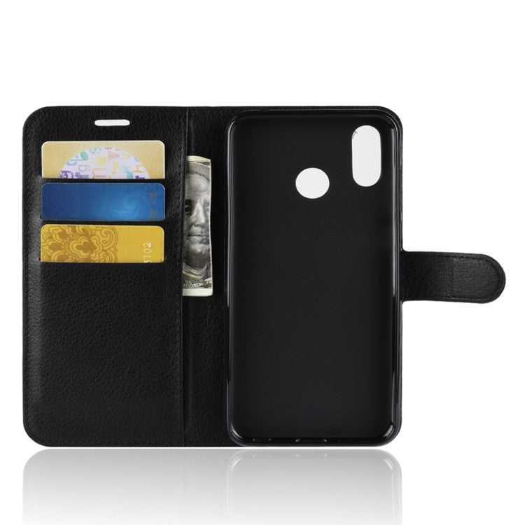 Litchi Grain Wallet Stand Leather Protection Case for Huawei Honor Play - Black