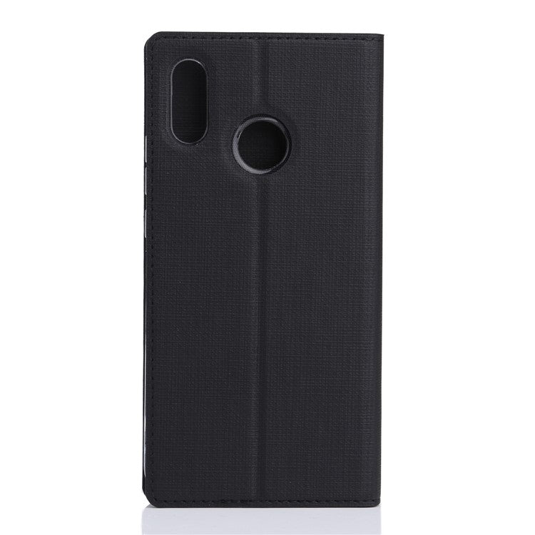 VILI DMX Cross Texture Card Holder Leather Stand Cover for Huawei P Smart+ /nova 3i - Black