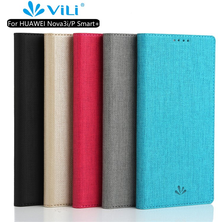 VILI DMX Cross Texture Card Holder Leather Stand Cover for Huawei P Smart+ /nova 3i - Black