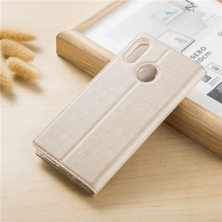 VILI DMX Cross Texture Card Holder Leather Stand Casing for Huawei P Smart+ /nova 3i - Gold