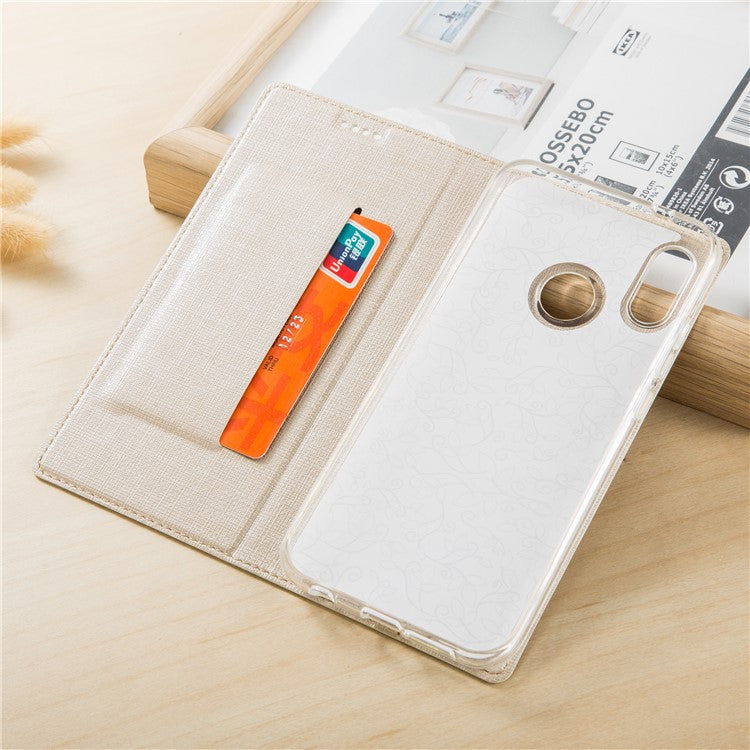 VILI DMX Cross Texture Card Holder Leather Stand Casing for Huawei P Smart+ /nova 3i - Gold