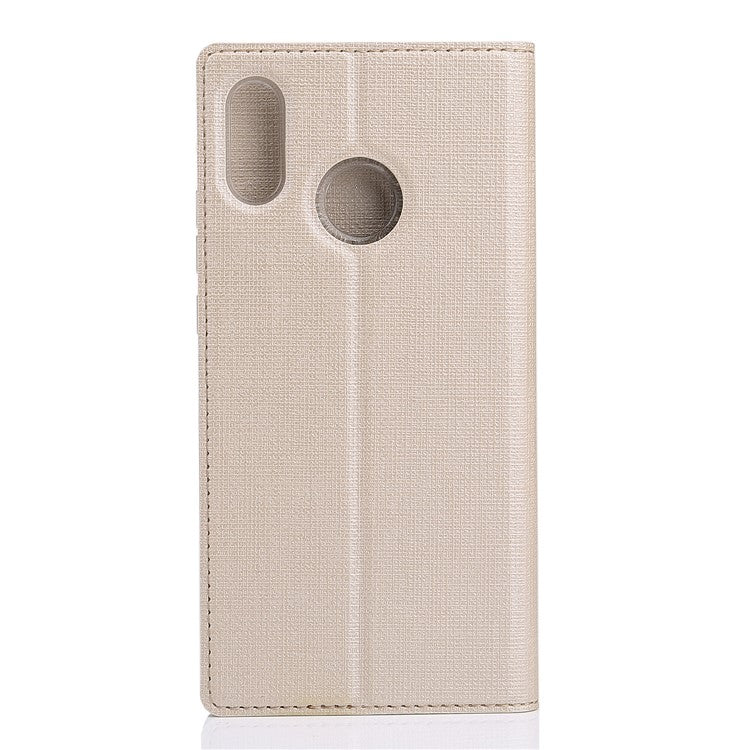VILI DMX Cross Texture Card Holder Leather Stand Casing for Huawei P Smart+ /nova 3i - Gold