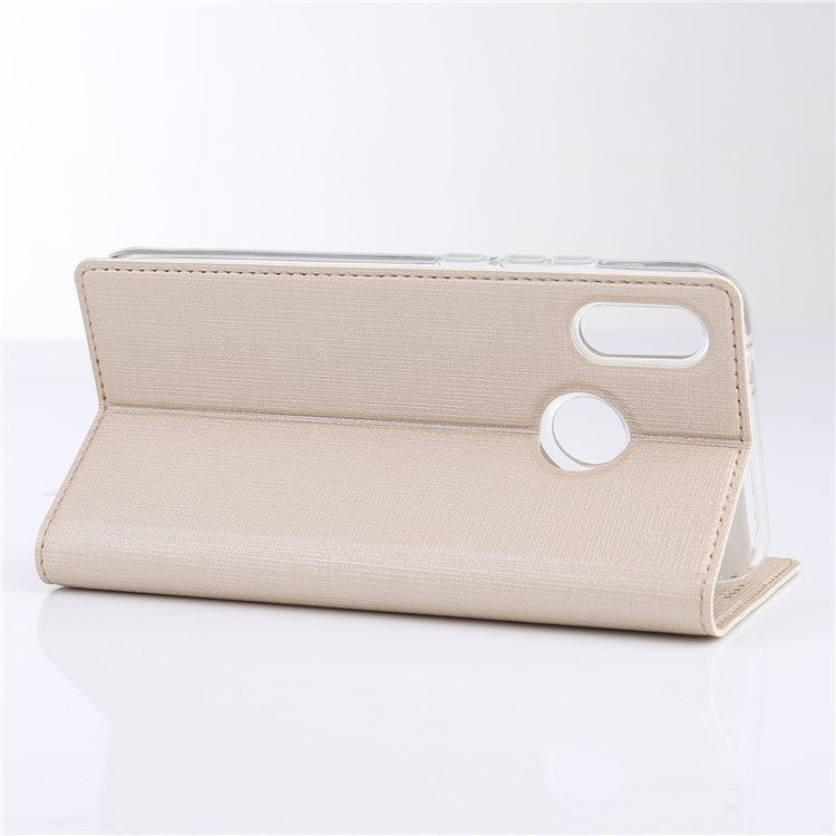 VILI DMX Cross Texture Card Holder Leather Stand Casing for Huawei P Smart+ /nova 3i - Gold