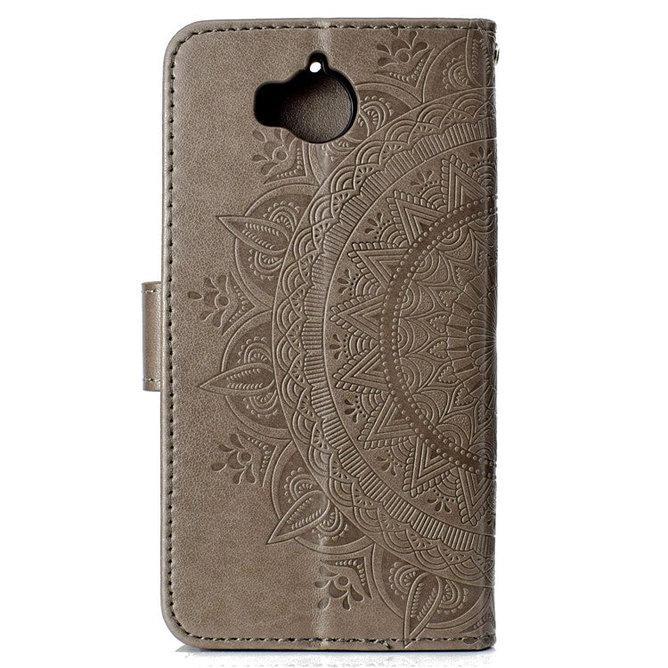 Imprinted Mandala Pattern Wallet Leather Mobile Case for Huawei Y5 (2017) / Y6 (2017) - Grey