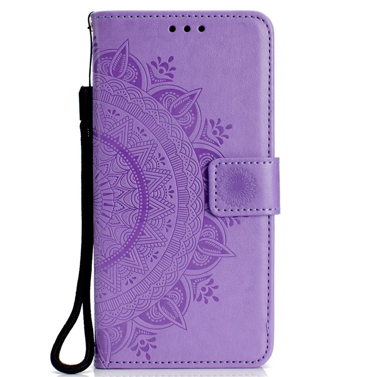 Imprinted Mandala Pattern Wallet Leather Protective Case with Magnet for Huawei Y5 (2017) / Y6 (2017) - Purple