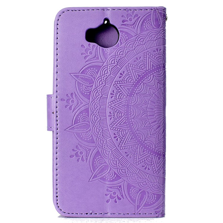 Imprinted Mandala Pattern Wallet Leather Protective Case with Magnet for Huawei Y5 (2017) / Y6 (2017) - Purple