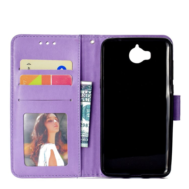 Imprinted Mandala Pattern Wallet Leather Protective Case with Magnet for Huawei Y5 (2017) / Y6 (2017) - Purple