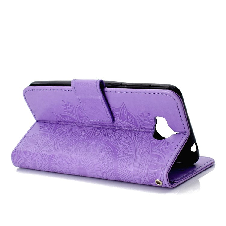 Imprinted Mandala Pattern Wallet Leather Protective Case with Magnet for Huawei Y5 (2017) / Y6 (2017) - Purple