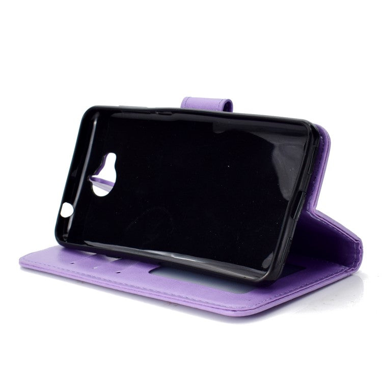 Imprinted Mandala Pattern Wallet Leather Protective Case with Magnet for Huawei Y5 (2017) / Y6 (2017) - Purple