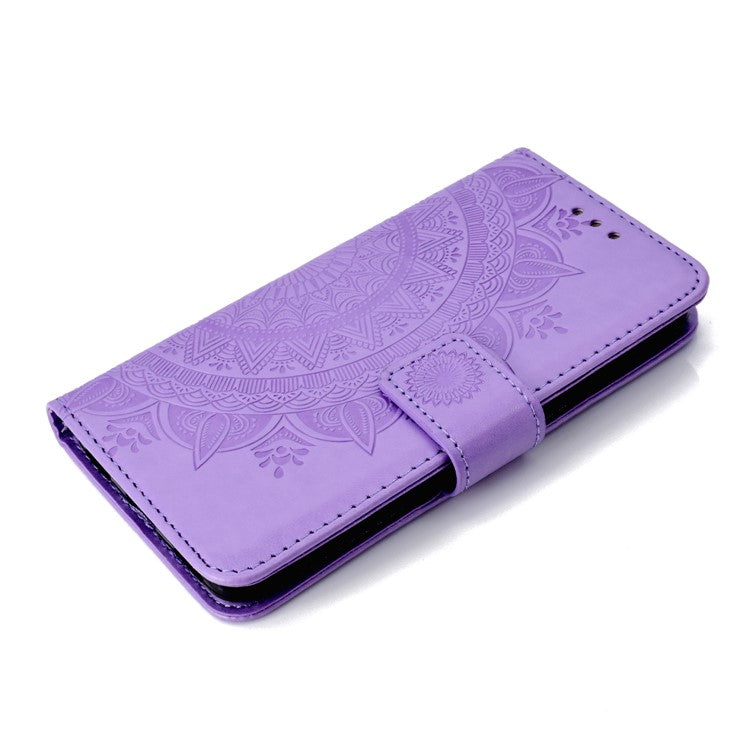 Imprinted Mandala Pattern Wallet Leather Protective Case with Magnet for Huawei Y5 (2017) / Y6 (2017) - Purple