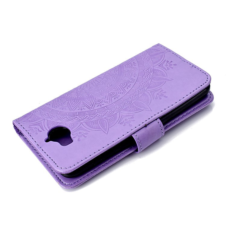 Imprinted Mandala Pattern Wallet Leather Protective Case with Magnet for Huawei Y5 (2017) / Y6 (2017) - Purple