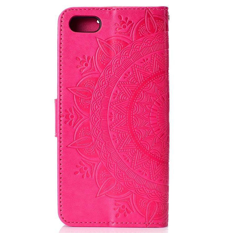 Imprinted Mandala Pattern Wallet Leather Mobile Cover for Huawei Y5 (2018) / Y5 Prime (2018) / Honor Play 7 / Honor 7s - Rose