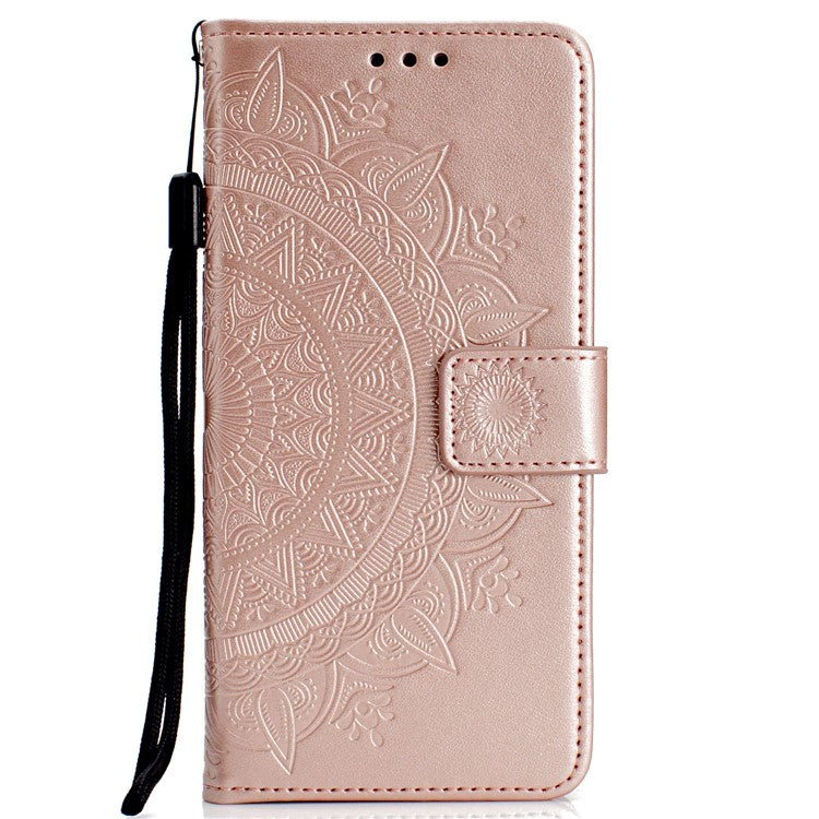 Imprinted Mandala Pattern Wallet Leather Mobile Shell for Huawei Y5 (2018) / Y5 Prime (2018) / Honor Play 7 / Honor 7s - Rose Gold